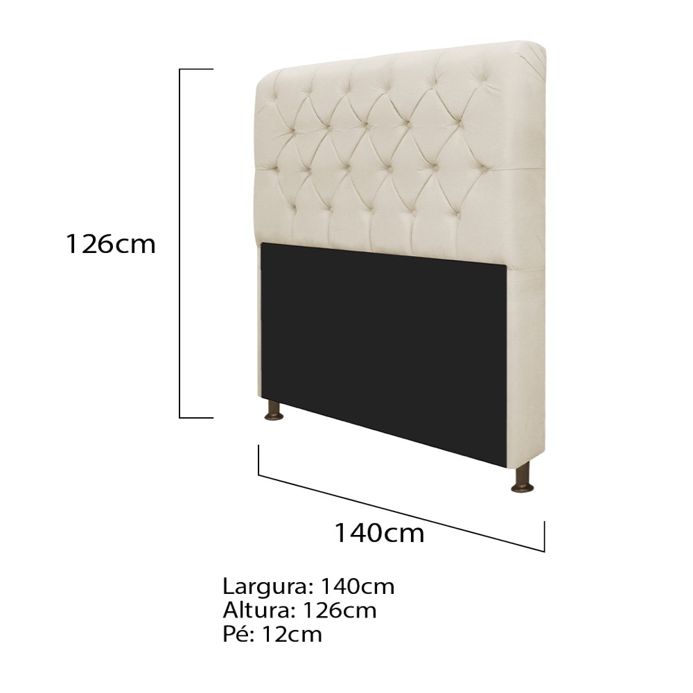 Kit Cabeceira Lady e Recamier Ari 140 cm Casal Corano Bege - Amarena Móveis