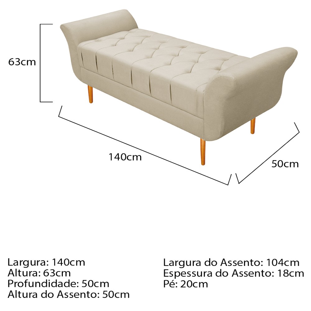 Kit Cabeceira Lady e Recamier Ari 140 cm Casal Corano Bege - Amarena Móveis
