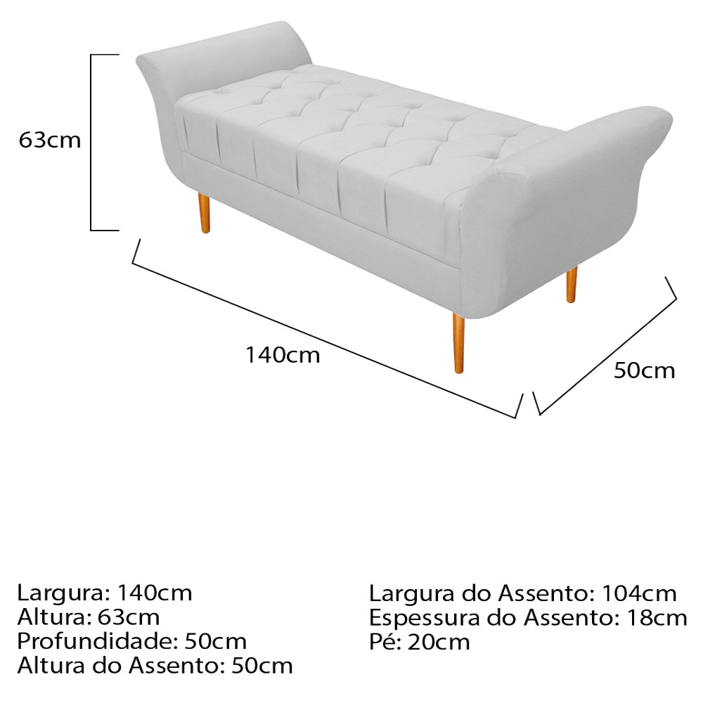 Kit Cabeceira Lady e Recamier Ari 140 cm Casal Corano Branco - Amarena Móveis
