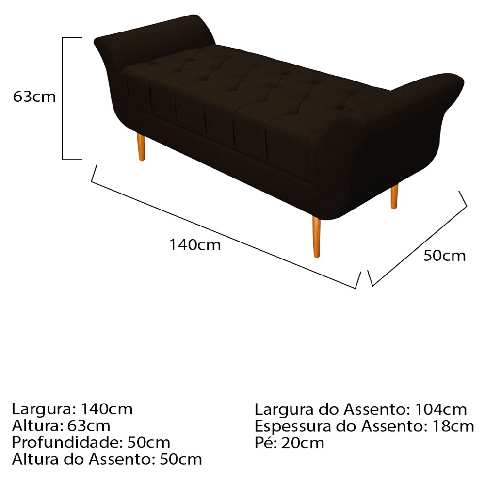 Kit Cabeceira Lady e Recamier Ari 140 cm Casal Corano Marrom - Amarena Móveis