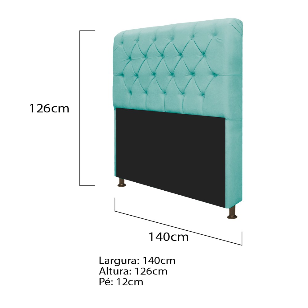 Kit Cabeceira Lady e Recamier Ari 140 cm Casal Suede Azul Tiffany - Amarena Móveis