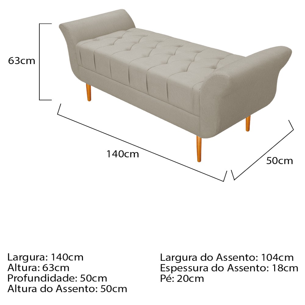 Kit Cabeceira Lady e Recamier Ari 140 cm Casal Suede Bege - Amarena Móveis