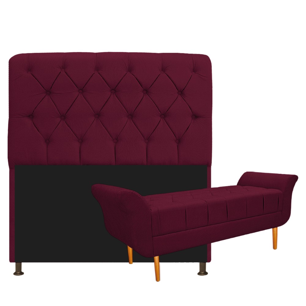 Kit Cabeceira Lady e Recamier Ari 140 cm Casal Suede Bordô - Amarena Móveis
