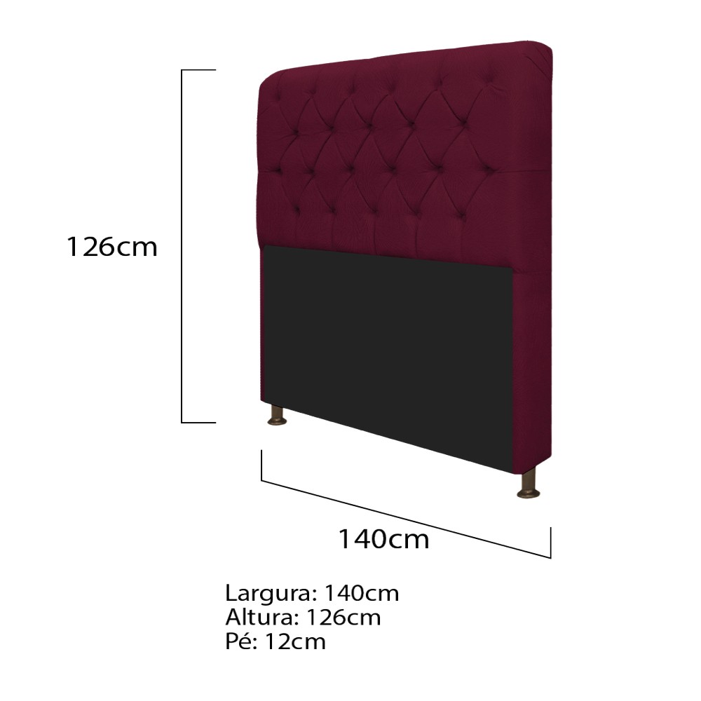Kit Cabeceira Lady e Recamier Ari 140 cm Casal Suede Bordô - Amarena Móveis