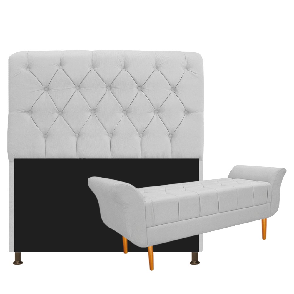 Kit Cabeceira Lady e Recamier Ari 140 cm Casal Suede Branco - Amarena Móveis