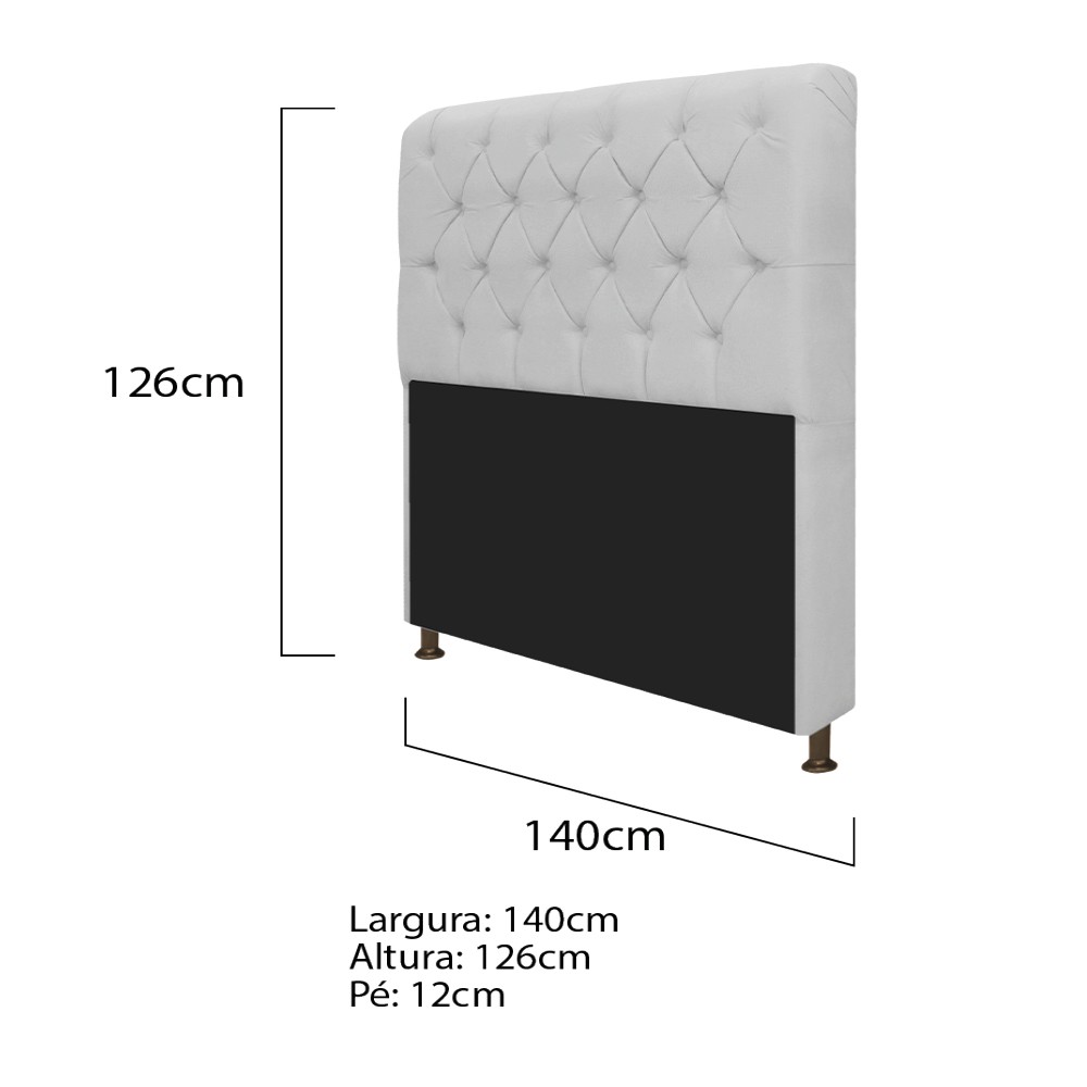 Kit Cabeceira Lady e Recamier Ari 140 cm Casal Suede Branco - Amarena Móveis
