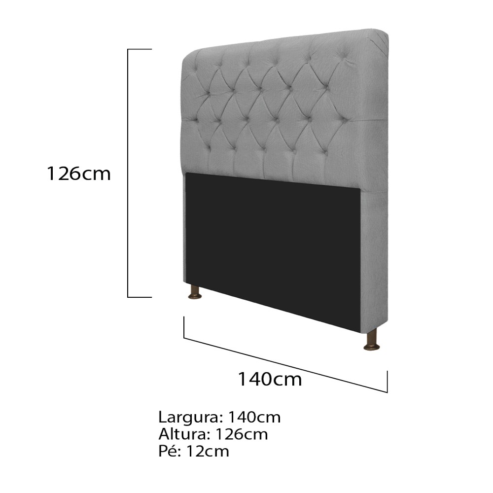 Kit Cabeceira Lady e Recamier Ari 140 cm Casal Suede Cinza - Amarena Móveis