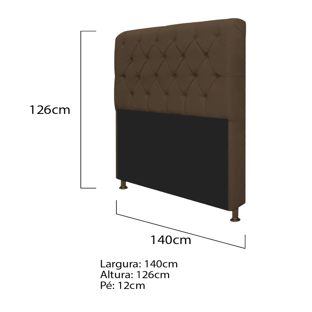Kit Cabeceira Lady e Recamier Ari 140 cm Casal Suede Marrom - Amarena Móveis