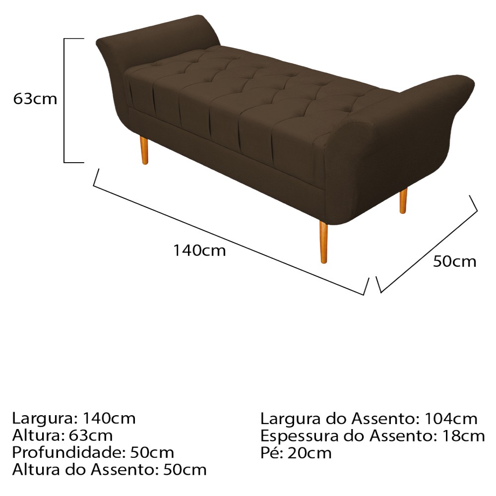 Kit Cabeceira Lady e Recamier Ari 140 cm Casal Suede Marrom - Amarena Móveis