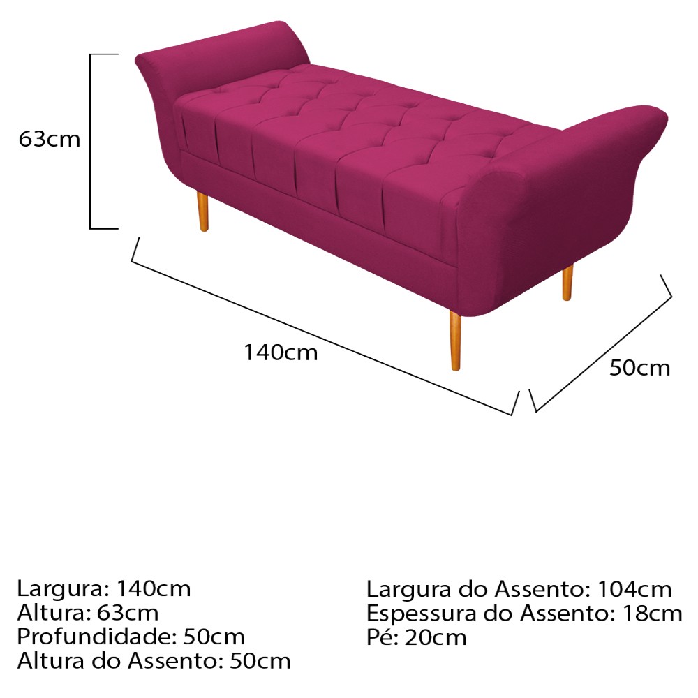 Kit Cabeceira Lady e Recamier Ari 140 cm Casal Suede Pink - Amarena Móveis
