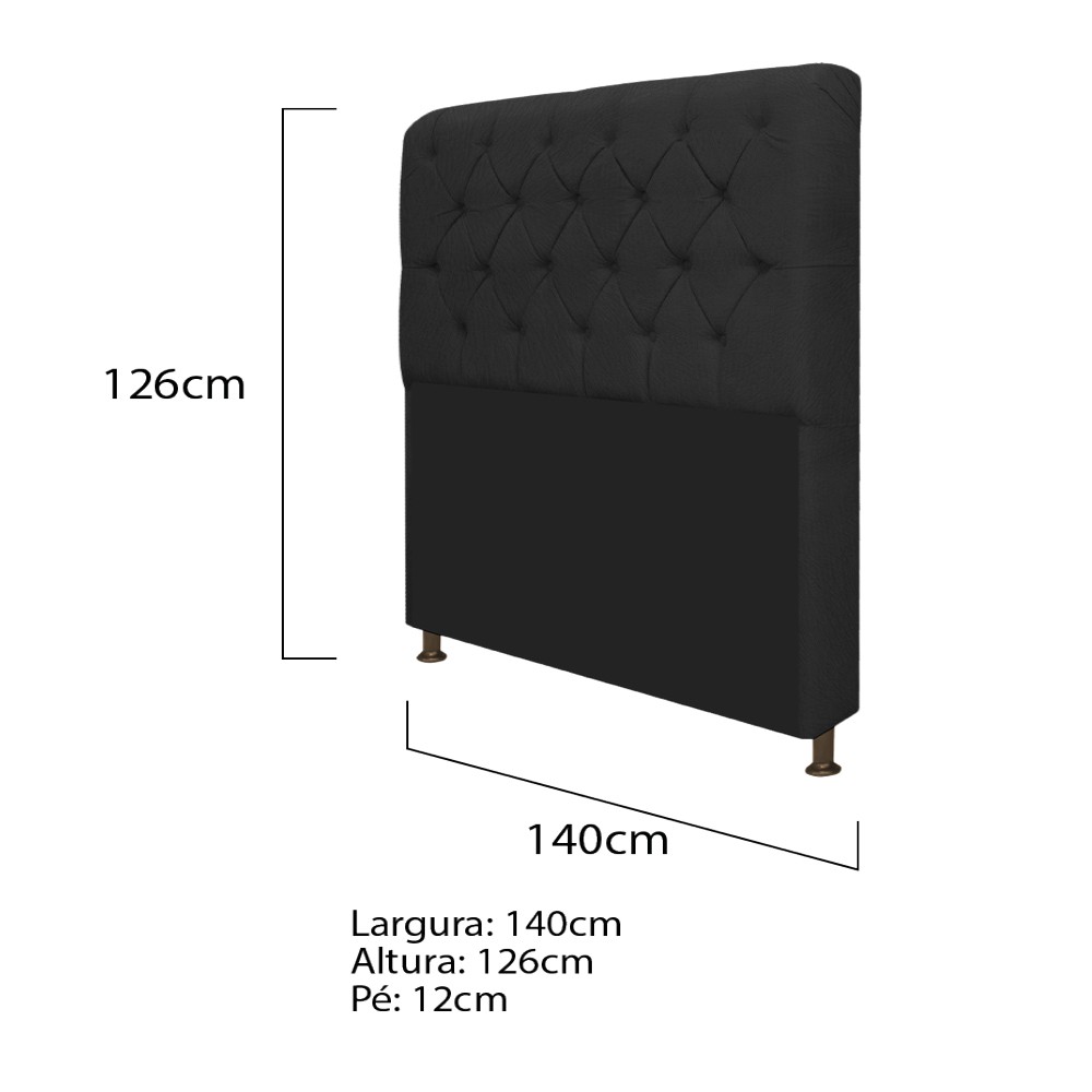 Kit Cabeceira Lady e Recamier Ari 140 cm Casal Suede Preto - Amarena Móveis