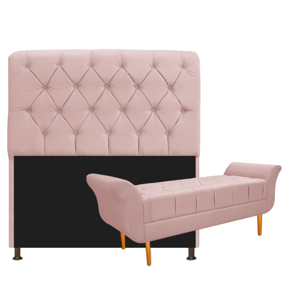 Kit Cabeceira Lady e Recamier Ari 140 cm Casal Suede Rosê - Amarena Móveis