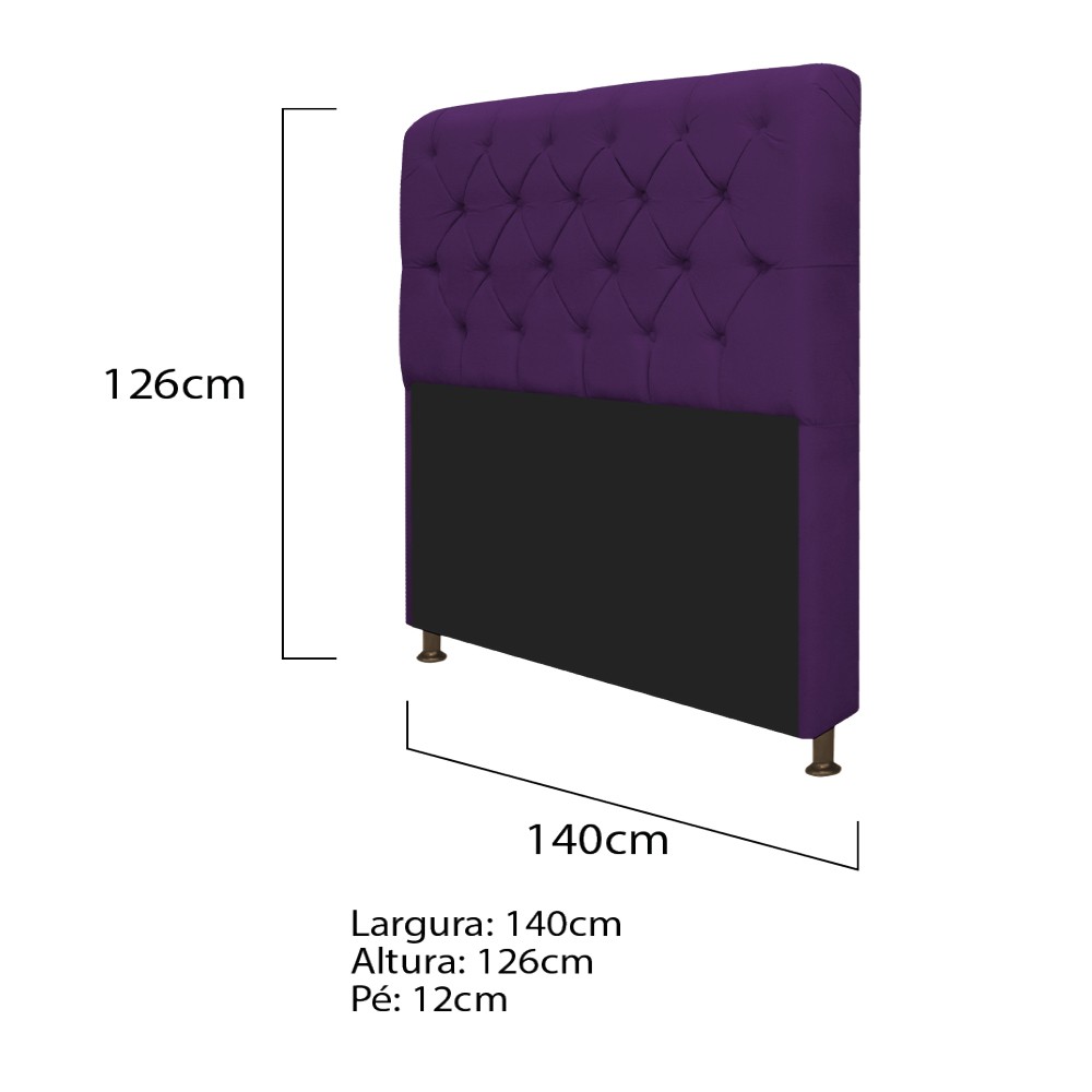 Kit Cabeceira Lady e Recamier Ari 140 cm Casal Suede Roxo - Amarena Móveis