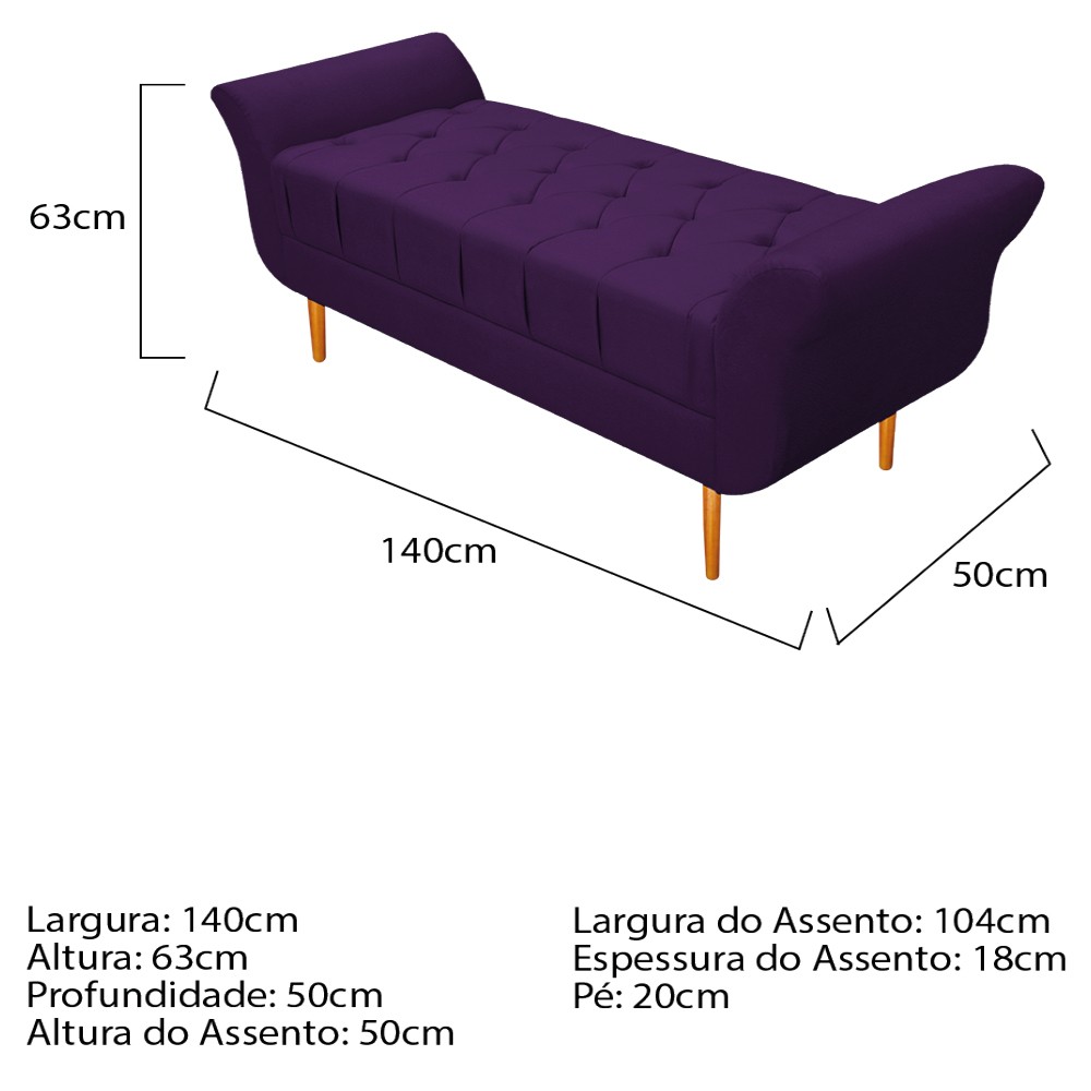 Kit Cabeceira Lady e Recamier Ari 140 cm Casal Suede Roxo - Amarena Móveis