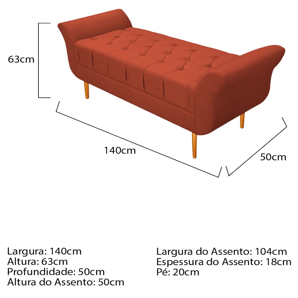 Kit Cabeceira Lady e Recamier Ari 140 cm Casal Suede Terracota - Amarena Móveis