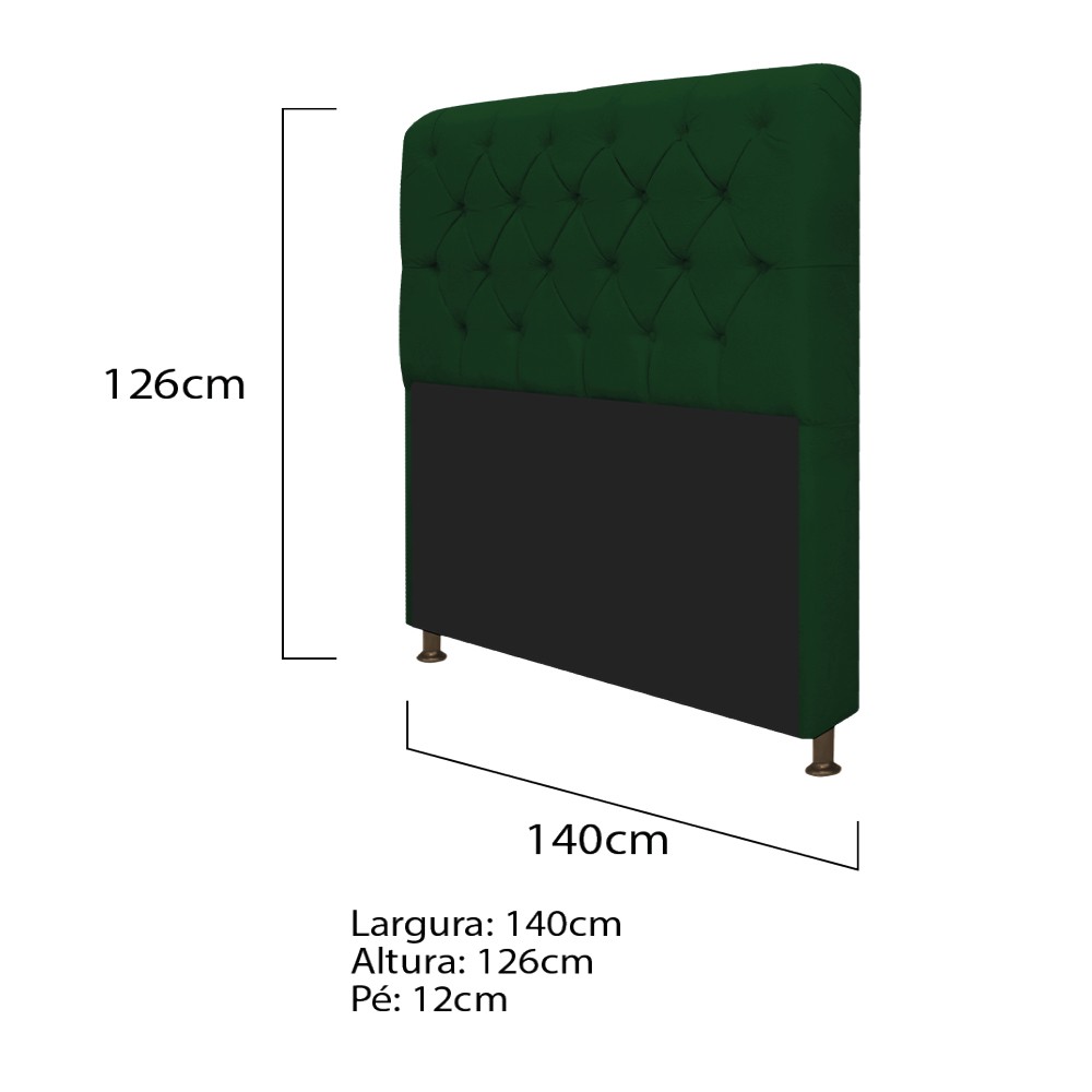 Kit Cabeceira Lady e Recamier Ari 140 cm Casal Suede Verde - Amarena Móveis