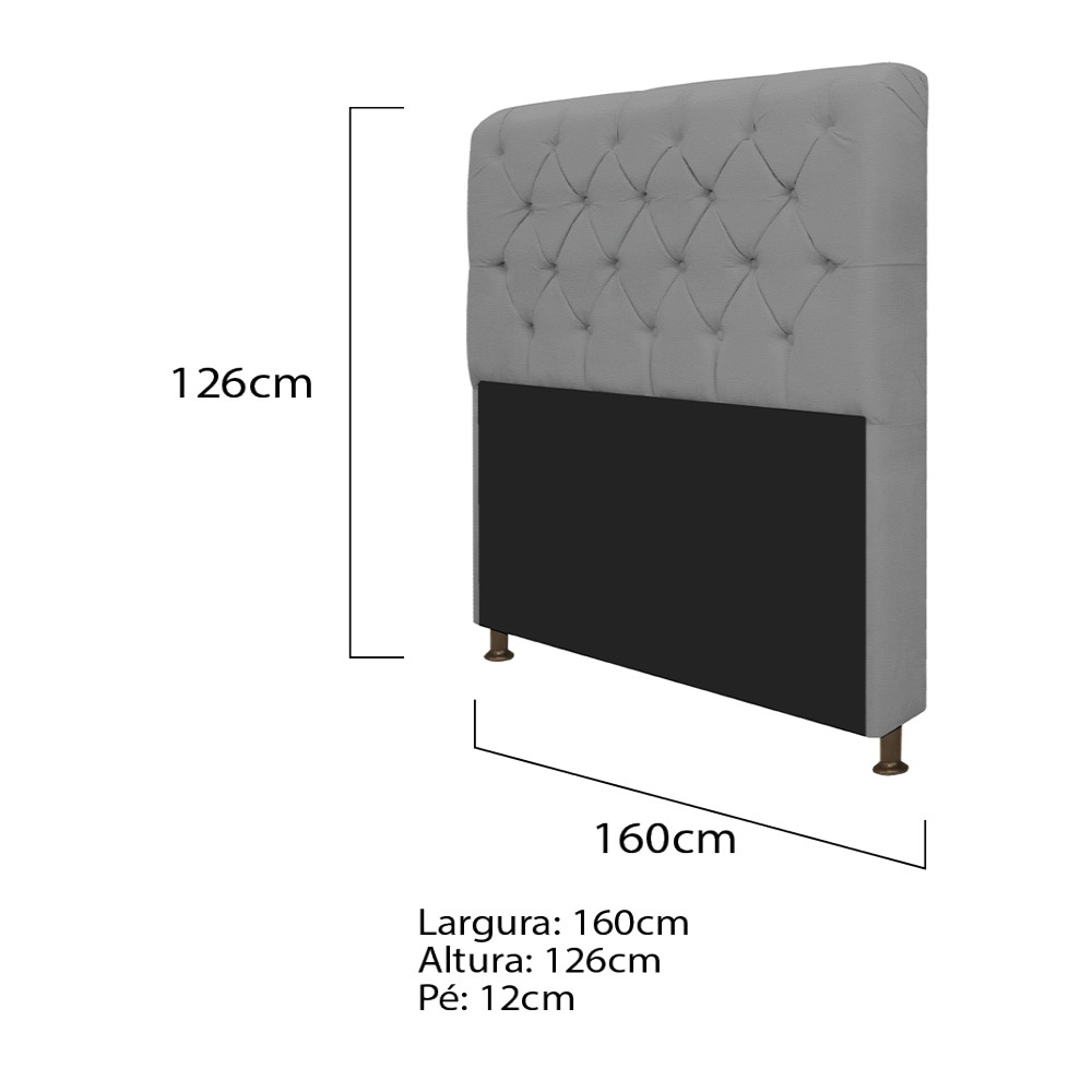 Kit Cabeceira Lady e Recamier Ari 160 cm Queen Size Corano Cinza - Amarena Móveis