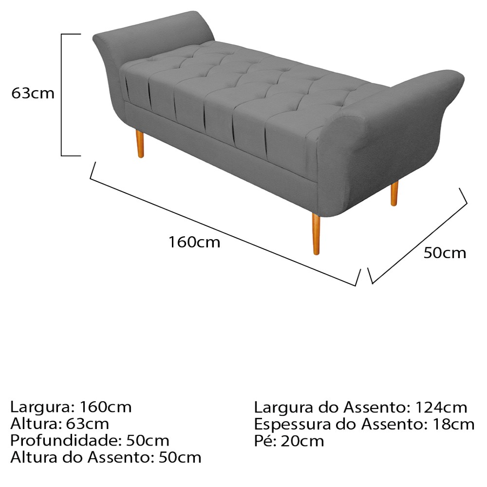 Kit Cabeceira Lady e Recamier Ari 160 cm Queen Size Corano Cinza - Amarena Móveis