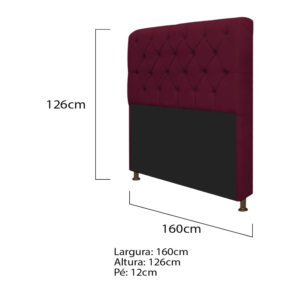 Kit Cabeceira Lady e Recamier Ari 160 cm Queen Size Suede Bordô - Amarena Móveis