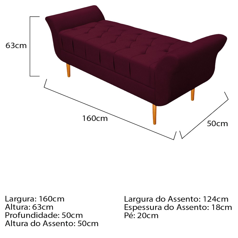 Kit Cabeceira Lady e Recamier Ari 160 cm Queen Size Suede Bordô - Amarena Móveis