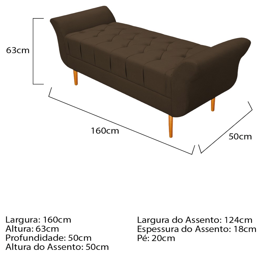 Kit Cabeceira Lady e Recamier Ari 160 cm Queen Size Suede Marrom - Amarena Móveis
