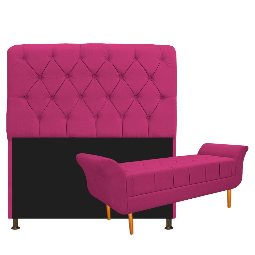 Kit Cabeceira Lady e Recamier Ari 160 cm Queen Size Suede Pink - Amarena Móveis