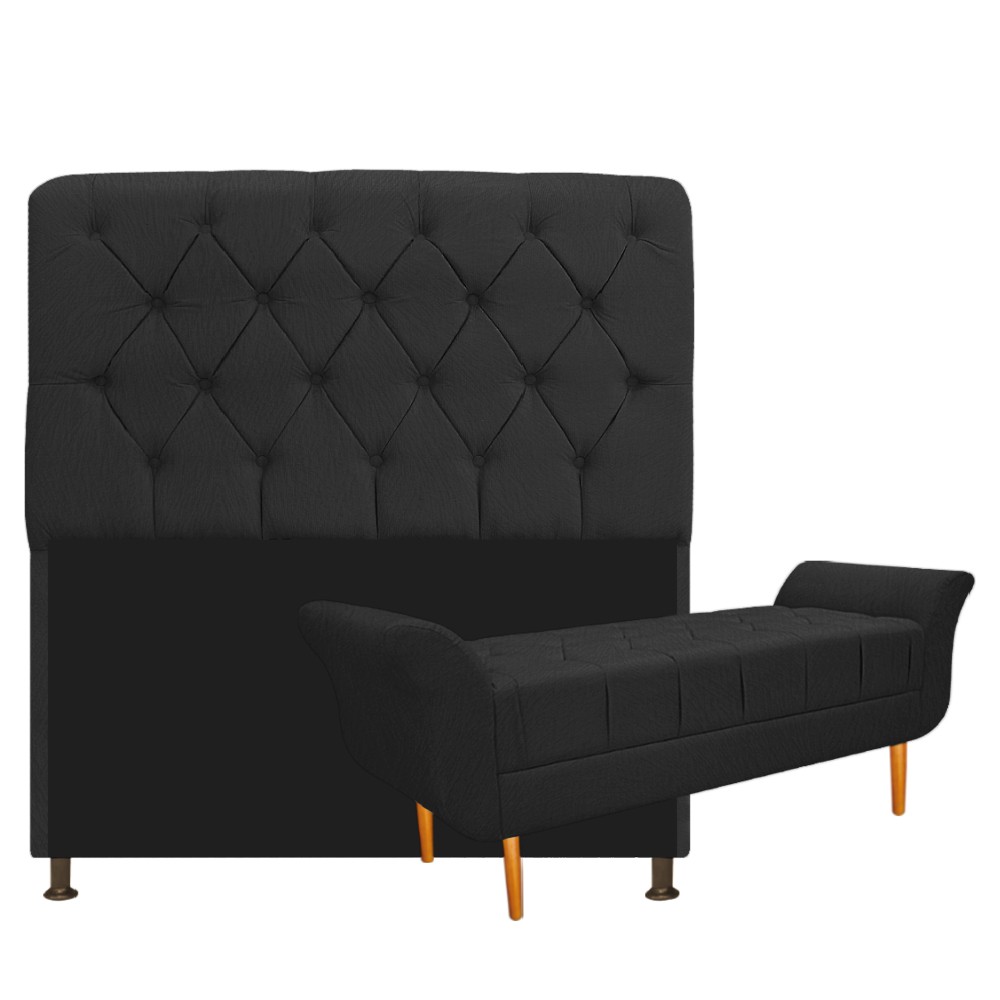 Kit Cabeceira Lady e Recamier Ari 160 cm Queen Size Suede Preto - Amarena Móveis