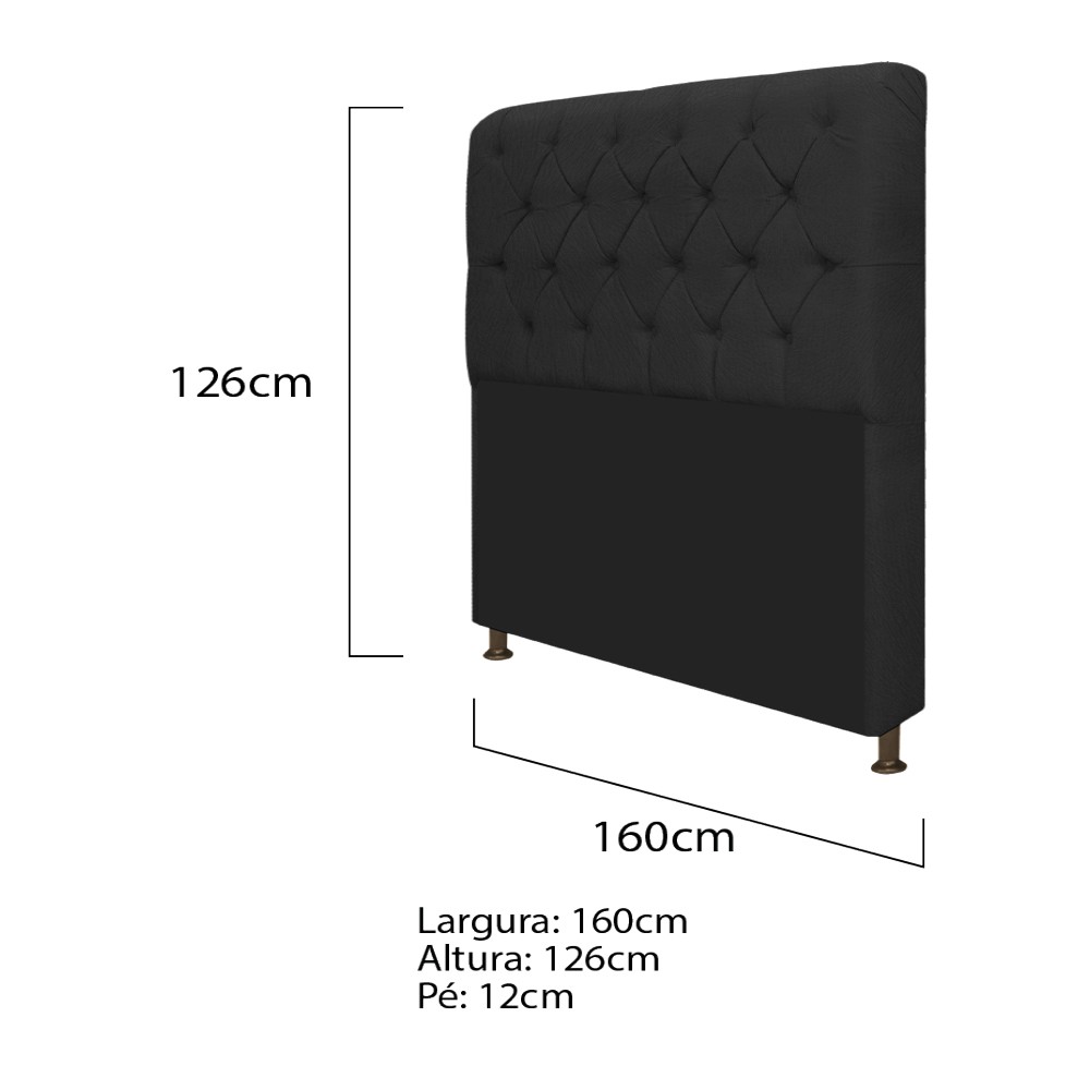 Kit Cabeceira Lady e Recamier Ari 160 cm Queen Size Suede Preto - Amarena Móveis
