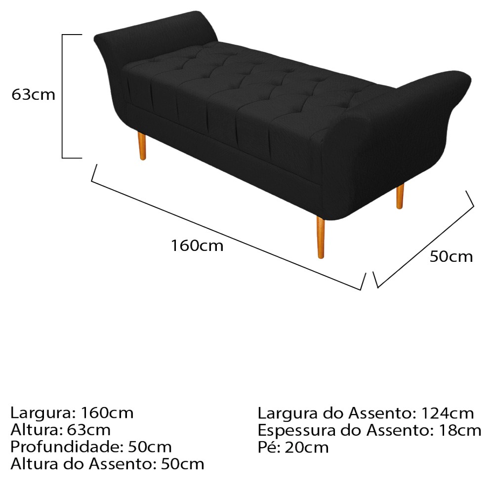 Kit Cabeceira Lady e Recamier Ari 160 cm Queen Size Suede Preto - Amarena Móveis