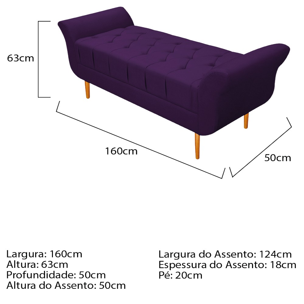 Kit Cabeceira Lady e Recamier Ari 160 cm Queen Size Suede Roxo - Amarena Móveis