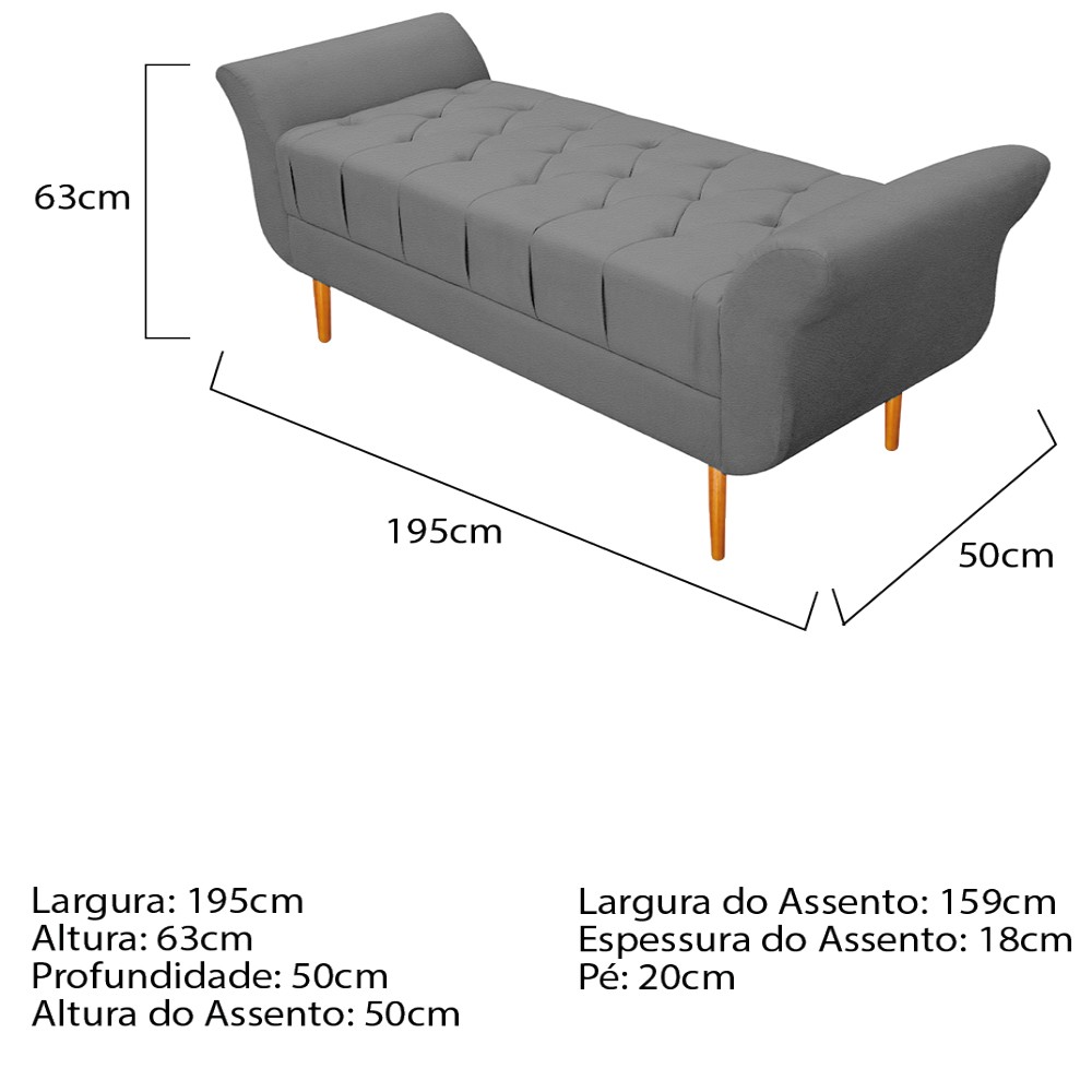 Kit Cabeceira Lady e Recamier Ari 195 cm King Size Corano Cinza - Amarena Móveis
