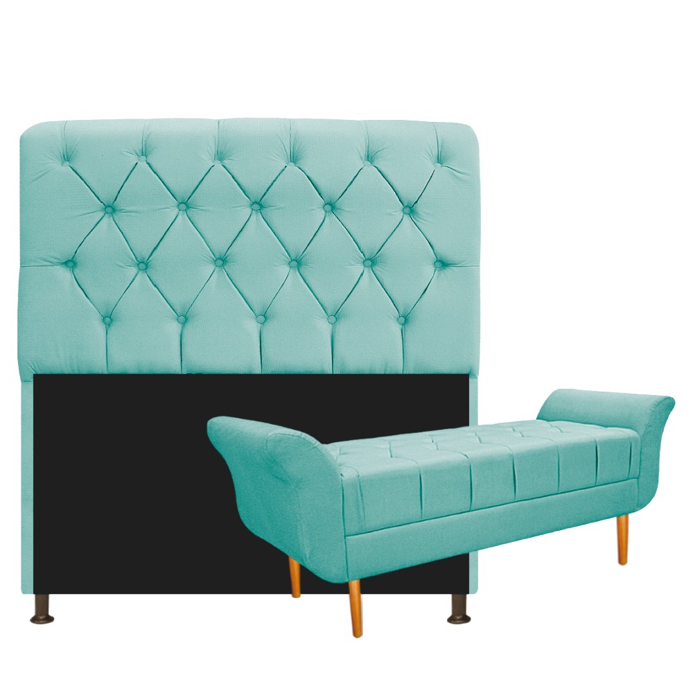 Kit Cabeceira Lady e Recamier Ari 195 cm King Size Suede Azul Tiffany - Amarena Móveis
