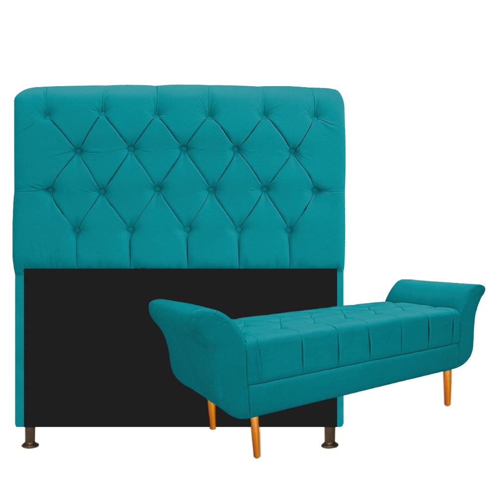 Kit Cabeceira Lady e Recamier Ari 195 cm King Size Suede Azul Turquesa - Amarena Móveis