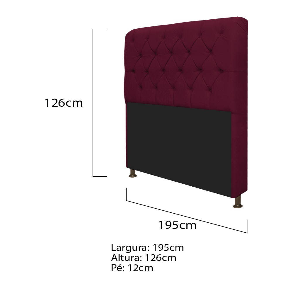 Kit Cabeceira Lady e Recamier Ari 195 cm King Size Suede Bordô - Amarena Móveis