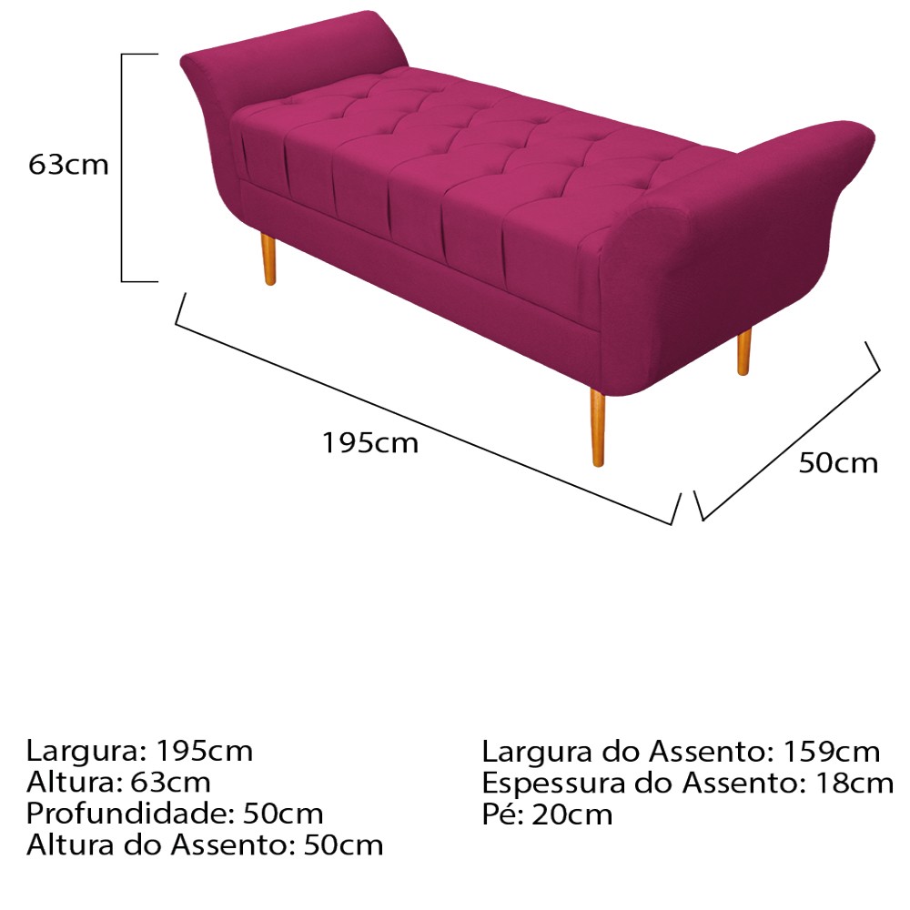 Kit Cabeceira Lady e Recamier Ari 195 cm King Size Suede Pink - Amarena Móveis