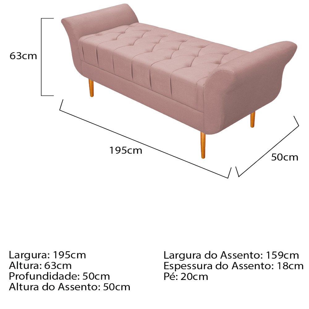 Kit Cabeceira Lady e Recamier Ari 195 cm King Size Suede Rosê - Amarena Móveis