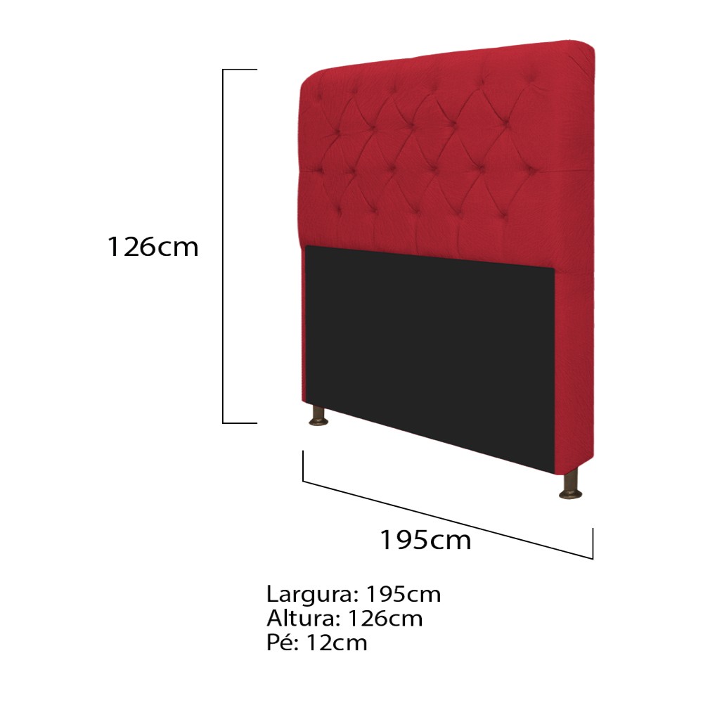 Kit Cabeceira Lady e Recamier Ari 195 cm King Size Suede Vermelho - Amarena Móveis