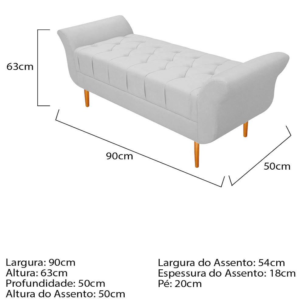 Kit Cabeceira Lady e Recamier Ari 90 cm Corano Branco - Amarena Móveis