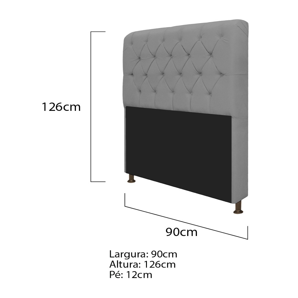 Kit Cabeceira Lady e Recamier Ari 90 cm Corano Cinza - Amarena Móveis