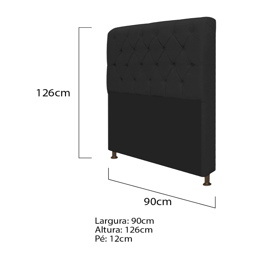 Kit Cabeceira Lady e Recamier Ari 90 cm Corano Preto - Amarena Móveis