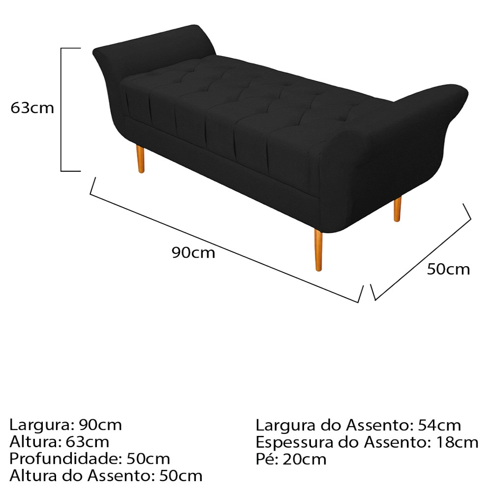 Kit Cabeceira Lady e Recamier Ari 90 cm Corano Preto - Amarena Móveis