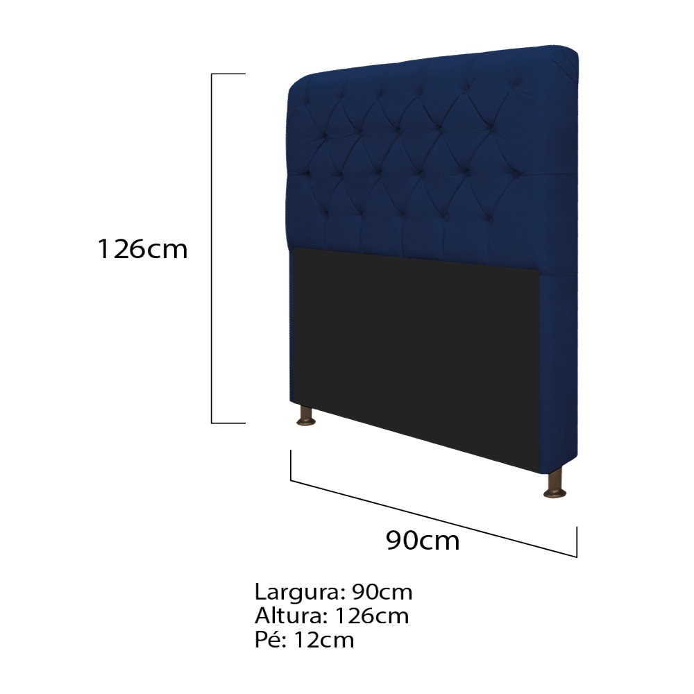 Kit Cabeceira Lady e Recamier Ari 90 cm Solteiro Suede Azul Marinho - Amarena Móveis