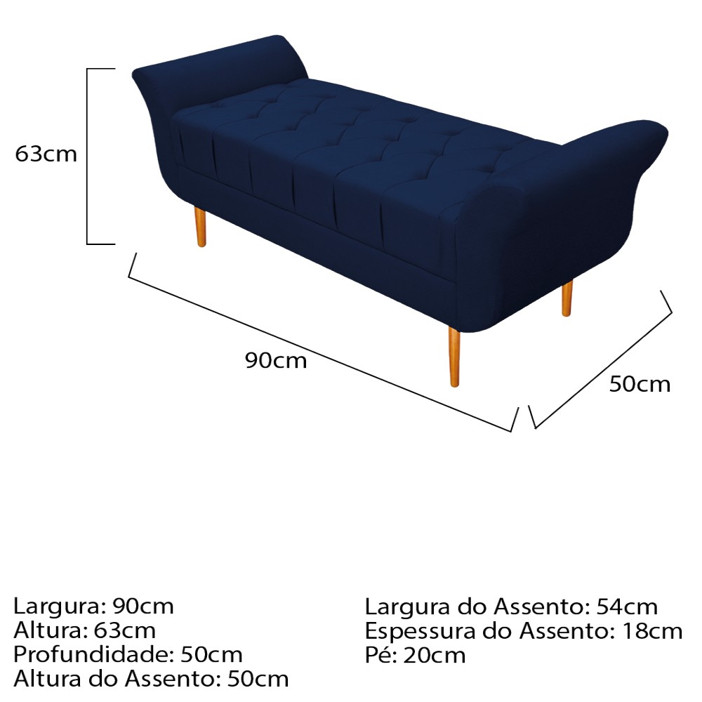 Kit Cabeceira Lady e Recamier Ari 90 cm Solteiro Suede Azul Marinho - Amarena Móveis