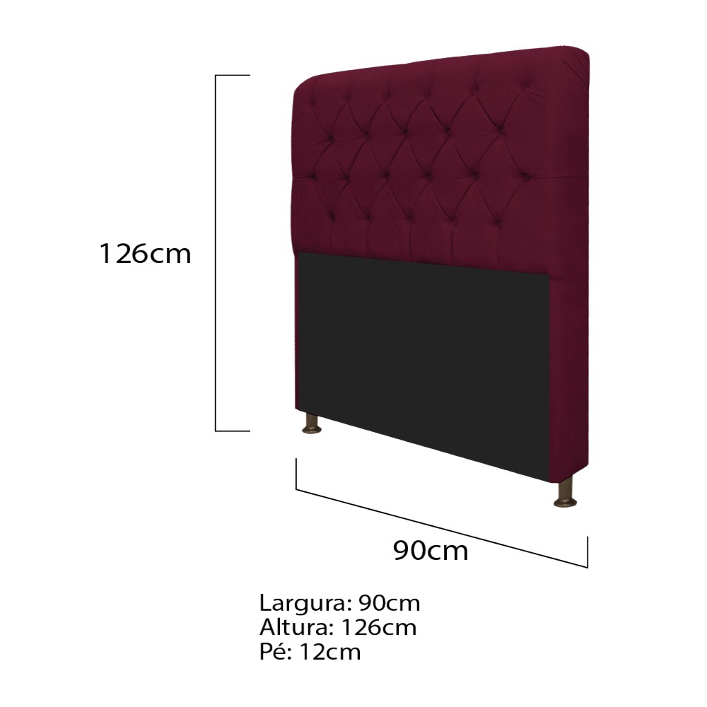 Kit Cabeceira Lady e Recamier Ari 90 cm Solteiro Suede Bordô - Amarena Móveis