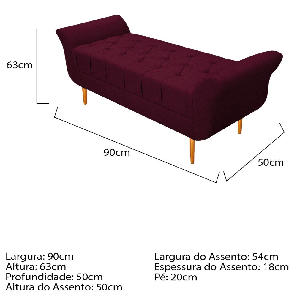Kit Cabeceira Lady e Recamier Ari 90 cm Solteiro Suede Bordô - Amarena Móveis