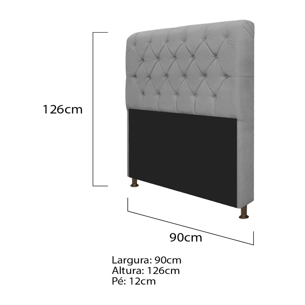 Kit Cabeceira Lady e Recamier Ari 90 cm Solteiro Suede Cinza - Amarena Móveis