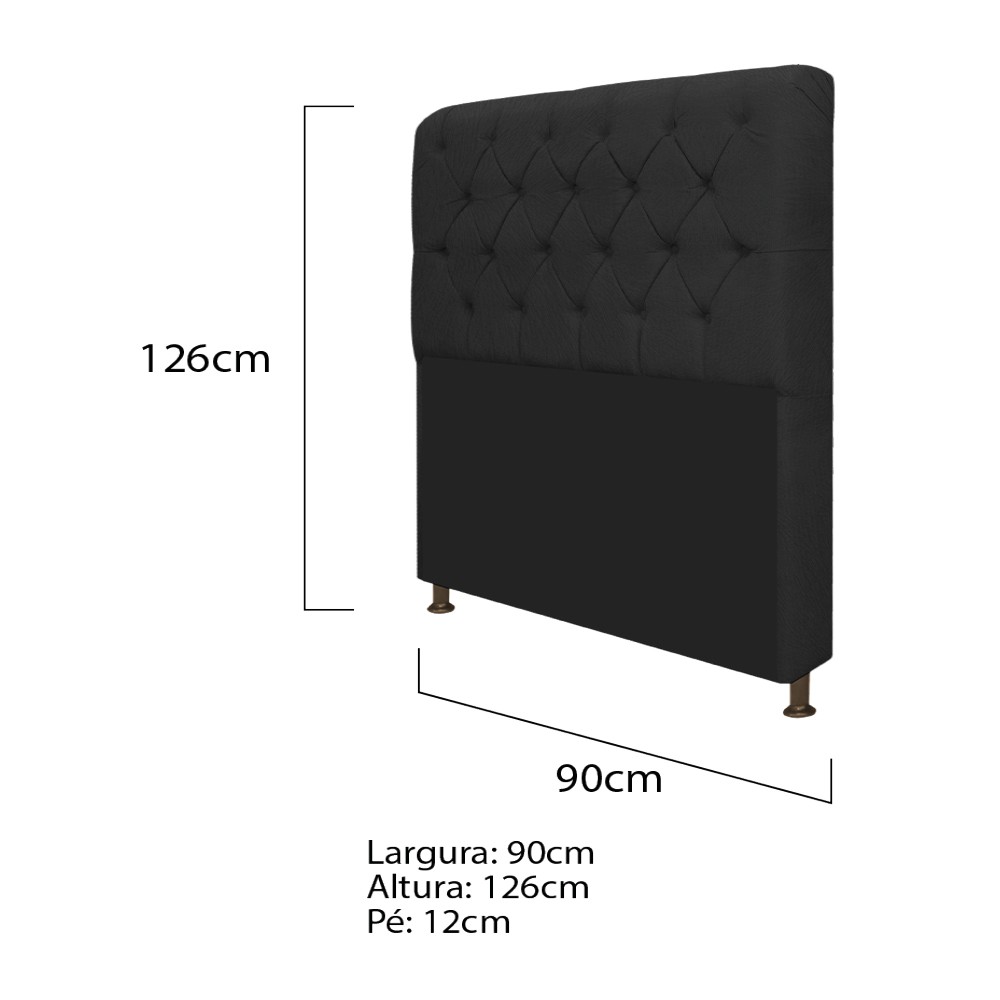 Kit Cabeceira Lady e Recamier Ari 90 cm Solteiro Suede Preto - Amarena Móveis