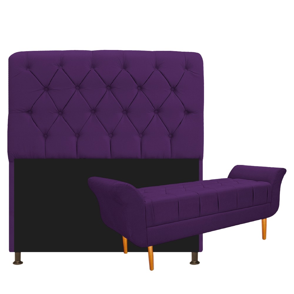 Kit Cabeceira Lady e Recamier Ari 90 cm Solteiro Suede Roxo - Amarena Móveis