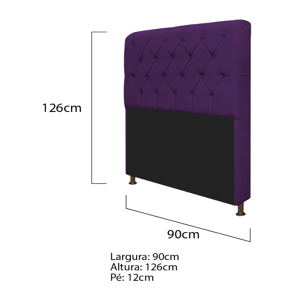 Kit Cabeceira Lady e Recamier Ari 90 cm Solteiro Suede Roxo - Amarena Móveis