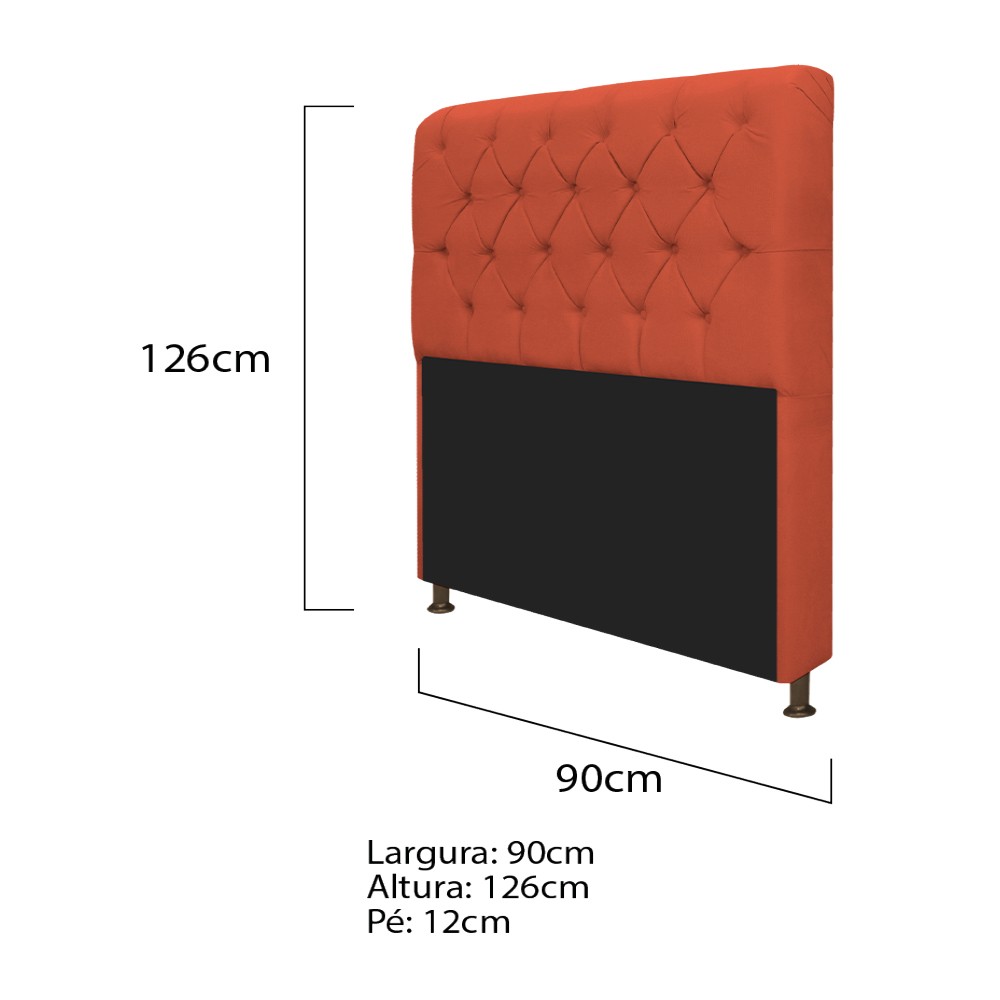Kit Cabeceira Lady e Recamier Ari 90 cm Solteiro Suede Terracota - Amarena Móveis